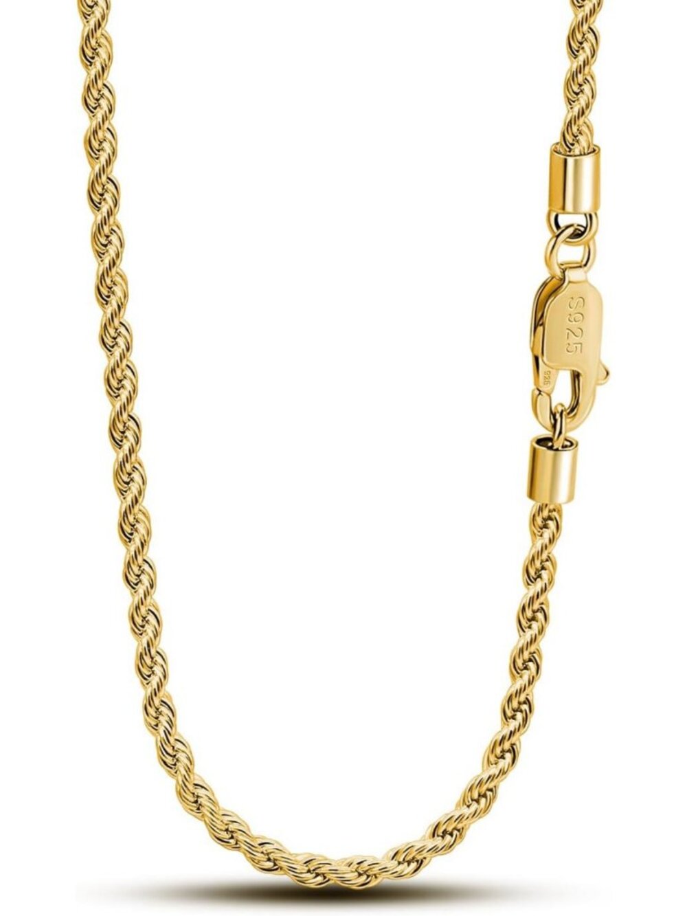 3mm Diamond Cut Rope Chain Necklace - Silver & Gold Braided Twist Design, s925